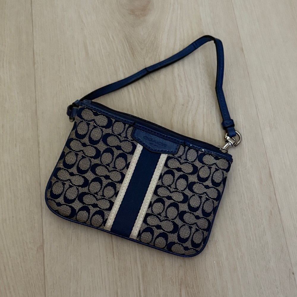Coach Blue and Tan Signature Wristlet